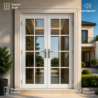 Puerta Abatible de Doble Acristalamiento, Aislante Acústico, de Vidrio Templado, Estilo Francés Moderno, de UPVC Blanco, para Entrada de Casa o Villa Residencial