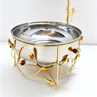 QY 8L Plat de service de luxe en acier inoxydable avec couvercle suspendu et décorations de lianes florales dorées, chauffe-plats pour buffet d'hôtel