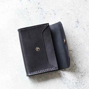 Porte-cartes en cuir en gros, porte-cartes de visite noir minimaliste style coréen, porte-carte d'identité à bouton-pression - Product Image 3