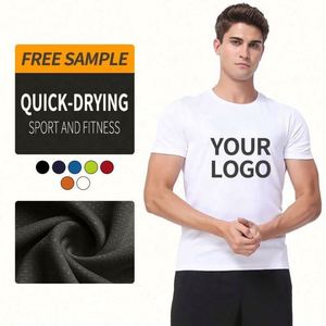 Camiseta Deportiva Blanca Lisa para Hombre, de Secado Rápido, Tejido de Poliéster, con Logotipo Personalizado al por Mayor, Corte Ajustado - Product Image 1