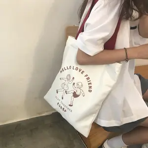 Toptan özel beyaz pamuk kanvas tote çanta, eko dostu geri dönüşümlü sepet alışveriş çantası logo ile