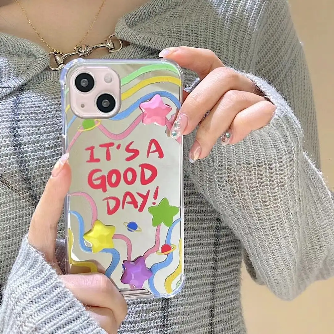 New Arrival Mirror Color Line Three-dimensional Star Letter Anti-fall Shell Phone Case For IPhone14 13 12promax