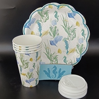 Ensemble de serviettes d'assiette à dîner en papier cocotier ensemble de gobelets en papier de fête jetables pour la vente au supermarché