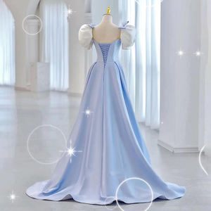 مخصص فاخر أنيق مثير رقبة قارب القوس زائدة طويلة حفلة موسيقية منفوخة الأكمام فساتين الزفاف - Product Image 2