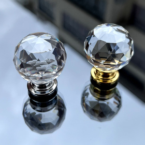 Xiduo Crystal Glass Handle Round Minimalist <b>Drawer</b> Cabinet <b>Knob</b> Durable Plated Finish Universal Fit - Product Image 1