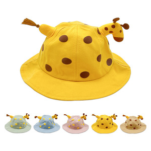 Baby Bucket Hat Blue Polka Dot Cartoon Giraffe Sun Protection Hat For 1-2 Year Old Spring Summer Unisex Fisherman Hat - Product Image 4