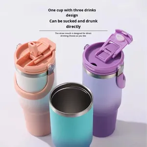 แก้วน้ำเก็บอุณหภูมิแบบมีหูจับ ขนาด 20 ออนซ์ 30 ออนซ์  ลายไล่สี  ทำจากสแตนเลส 304  ฝาปิด 2 แบบ  สำหรับเครื่องดื่มร้อนและเย็น  พร้อมโลโก้สั่งทำได้ - Product Image 2