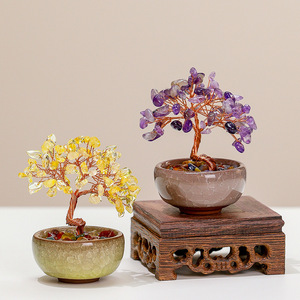 <b>Crystal</b> <b>Tree</b> Money <b>Tree</b> Decor Ceramic Base Feng Shui Home Office Decoration Gift Collection - Product Image 2