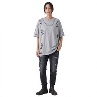 Oversized Gray 100% Cotton Breathable T-Shirt Short Sleeve O-Neck Street Style Men's Jersey Knitted Solid Color Washed Design