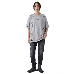 Oversized Gray 100% Cotton Breathable T-Shirt Short Sleeve O-Neck Street Style Men's Jersey Knitted Solid Color Washed Design - Product Image 1