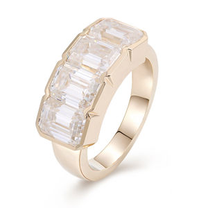 Anneaux en or jaune 18K 14K 10K, diamant de laboratoire taille Asscher DEF VVS, bijoux fins, anneau épais, fête pour femmes et hommes - Product Image 1