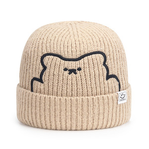 Women's Winter Knitted Beanie Hat Orange Cartoon Bear Design Warm Windproof For Students 56-58cm Head Circumference - Product Image 5