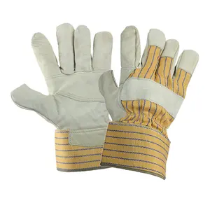 GL1004 guanti economici per saldatura di sicurezza in pelle divisa da mucca guanti da lavoro a strisce gialle