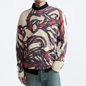LOGO personalizzato OEM & ODM maglione con motivo a maglia lavorato a maglia maglieria girocollo in cotone lavorato a maglia lana Alpaca maglione invernale da uomo