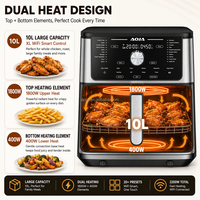 Four à Friture Sans Huile Grande Capacité 10L avec Fenêtre de Visualisation et Écran Tactile Numérique, Friteuse Intelligente et Four Grille-Pain