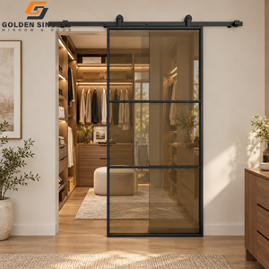 Puerta Corredera Interior de Tres Paneles con Marco de Aluminio Negro Personalizado GS y Puerta de Granero de Vidrio - Product Image 6