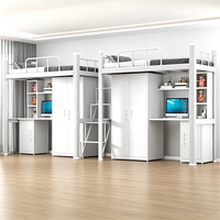 Lit superposé en métal réglable pour étudiants avec bureau, placard et armoire - Lit de dortoir multifonctionnel, gain de place et durable