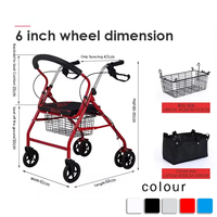 Chariot de courses pour personnes âgées, chariot de courses pour personnes âgées, marcheur à six roues à pousser à la main, siège pouvant être utilisé, marcheur pliable léger, chariot de rangement