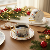 Ensemble de tasses à café et à thé en céramique plaquées or de luxe, collection de cadeaux pour le thé de l'après-midi des fêtes