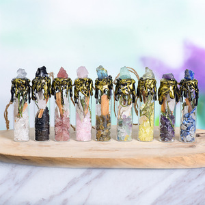 Natural White Crystal Chips Decorative Drift Bottle Glass Tree Seven-Colored Stones Portable Wish Bottle Other Crystal Crafts