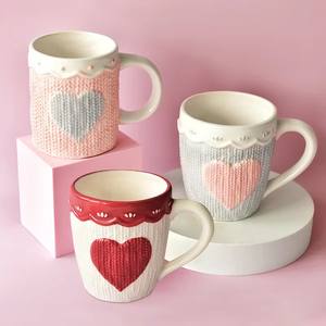 Taza de Cerámica para el Día de San Valentín, Taza de Agua en Forma de Corazón, Diseño Creativo en Relieve, Taza para el Desayuno en Casa, Taza para Parejas - Product Image 1