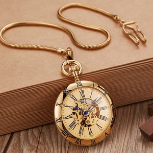 Reloj de bolsillo mecánico vintage con esqueleto dorado, números romanos, de cuerda manual, con cadena, para hombre, regalo de colección. - Product Image 3