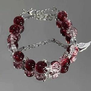 Pulseira Criativa Personalizada com Contas, Pingente de Cristal Vermelho e Pluma, Nova Pulseira Vintage para Mulheres, Acessórios de Corrente Elástica com Contas - Product Image 2