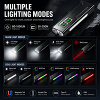 Linterna LED Multifunción X736 de Aleación de Aluminio IP44 con Luz Ambiental RGB, Puntero Láser Rojo, Base Magnética y Recargable Tipo-C