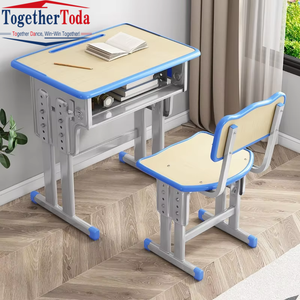 Chaise à cadre métallique moderne et durable, ensemble de mobilier coloré pour salle de classe - Bureaux et chaises d'étude réglables en hauteur pour étudiants, pour l'école - Product Image 5