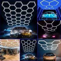 Lampe de lavage de voiture LED RVB imperméable à l'eau Lampe de salle de jeu de garage en nid d'abeille portable avec alimentation secteur pour atelier