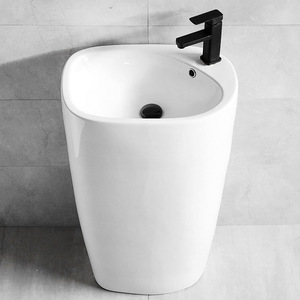 Lavabo de pedestal integrado de cerámica de gran formato para baño, uso doméstico - Product Image 4