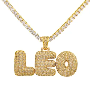 Hip Hop Bling Brass Cz Diamonds Iced Out Custom bubble Initial Letters Name Design Pendants