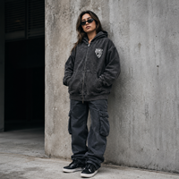 Sweat à capuche zippé personnalisé avec logo, délavé à l'acide, pour hommes et femmes, coupe oversize, en molleton de coton épais, style streetwear, OEM, faible MOQ, marque privée, grunge