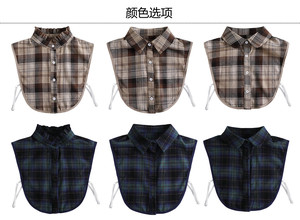 JS <span class=keywords><strong>camicia</strong></span> corta a quadri di cotone con colletto finto decorativo elegante accessori di indumento - Product Image 3