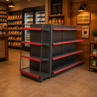 Étagères de supermarché métalliques perforées robustes gris-noir, gondoles de rangement à un seul côté pour le commerce de détail