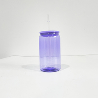 Entrepôt aux États-Unis Sans BPA Incassable Gelée colorée transparente PET Canette de bière soda en plastique de 16oz avec couvercles pp colorés