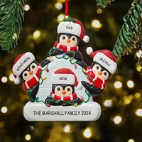 Ornement de Noël personnalisé en résine de haute qualité, imprimé en 4 couleurs, cadeau de Noël, pendentif pour arbre de Noël, adorable famille de pingouins