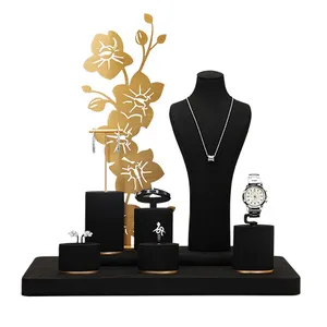 Black Wholesale Custom Jewelry Display Stand Ring Necklace Bracelet Earring Jewellery Display Set for Jewelry Store