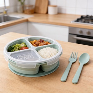 BPA Free Silicone Collapsible Portable <b>Lunch</b> <b>Box</b> Foldable Container with Preservation Feature for <b>Children</b> Food Storage - Product Image 4
