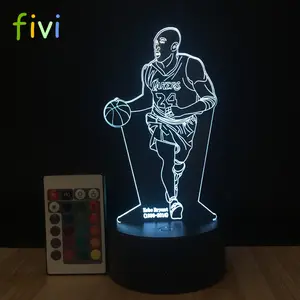 Kobe Basketbal Vorm Nachtlampje 3D Vision Acryl Lamp 16 Kleuren Veranderen Usb Slaapkamer Bed Creatieve Tafellamp