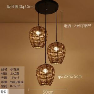 Lámpara Colgante de Mimbre de Estilo Chino para Comedor, Lámpara de Techo de Mimbre para Comedor, Combinación de Tejido - Product Image 6