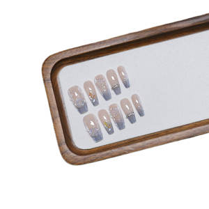 <span class=keywords><strong>Uñas</strong></span> postizas artesanales de ataúd medio, <span class=keywords><strong>azul</strong></span> hielo ombré, arte 3D translúcido de rosa y brillo aurora, <span class=keywords><strong>uñas</strong></span> elegantes para novias al por mayor - Product Image 6