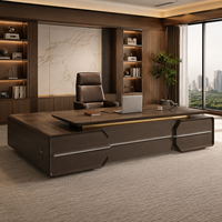 Grand bureau de direction en noyer de luxe avec rangement double latéral, grande table de PDG pour les sièges sociaux des entreprises