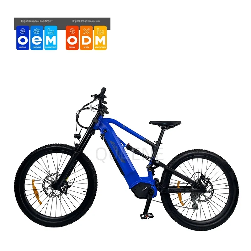 QUEENE nuevo modelo 48V 1000W bicicleta de Cross eléctrica SUSPENSIÓN COMPLETA Mid Drive caza Ebike a la venta