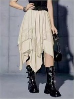 Jupe asymétrique gothique pour femme avec dentelle, ourlet à volants, style punk grunge sorcière, tenue de fête d'Halloween 2026