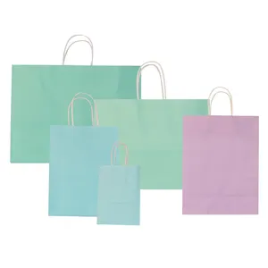 Wholesale Small Quantity Christmas Gift Shopping Packaging, Glitter Kraft Brown Paper Bags In Bulk With Handles/