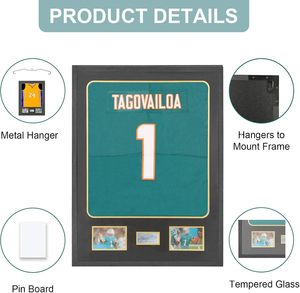 Vitrine murale JDECO en bois et verre trempé <span class=keywords><strong>pour</strong></span> maillots de football, basketball et hockey avec <span class=keywords><strong>passe</strong></span>-<span class=keywords><strong>partout</strong></span> noir - Product Image 6