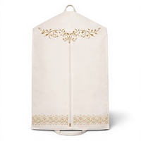 Housse de costume de mariage de luxe blanche, sac de rangement pour robe avec broderie dorée et fermeture éclair, élégante et anti-poussière