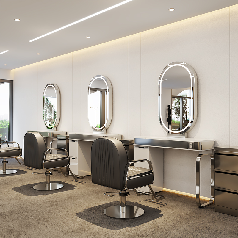 hair salon station with mirror with storage