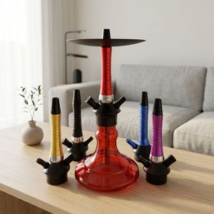 Cachimba de Vidrio Roja con Base de Aleación de Aluminio, 3 Boquillas, para Uso en Bares, Salones y en Casa - Product Image 4